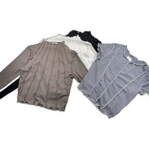 Ardene Ribbed Mock Neck Crop Top W/S Black Exposed Seams Long Sleeve LN/NWOT